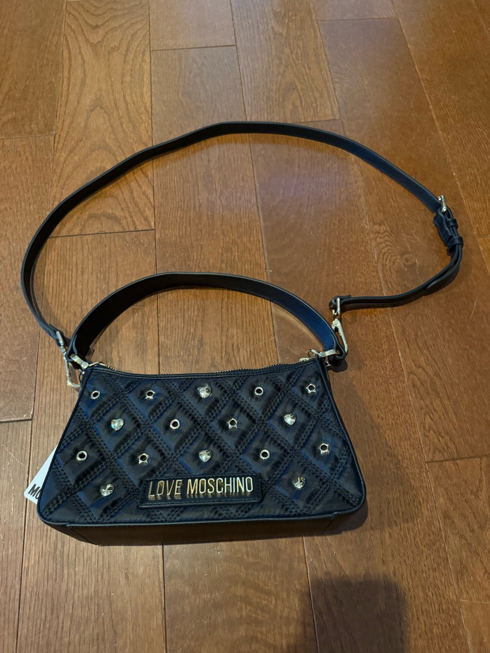 Directly from Milan: Love Moschino Black Quilted Studded Shoulder Bag